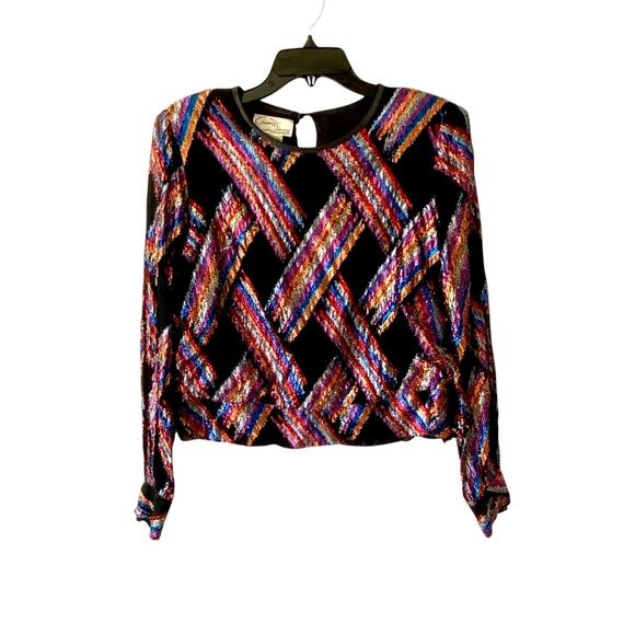 Vintage Tops - Vintage Gossamer styled by Donald Curtis Metallic Lame Multicolor Black Blouse
